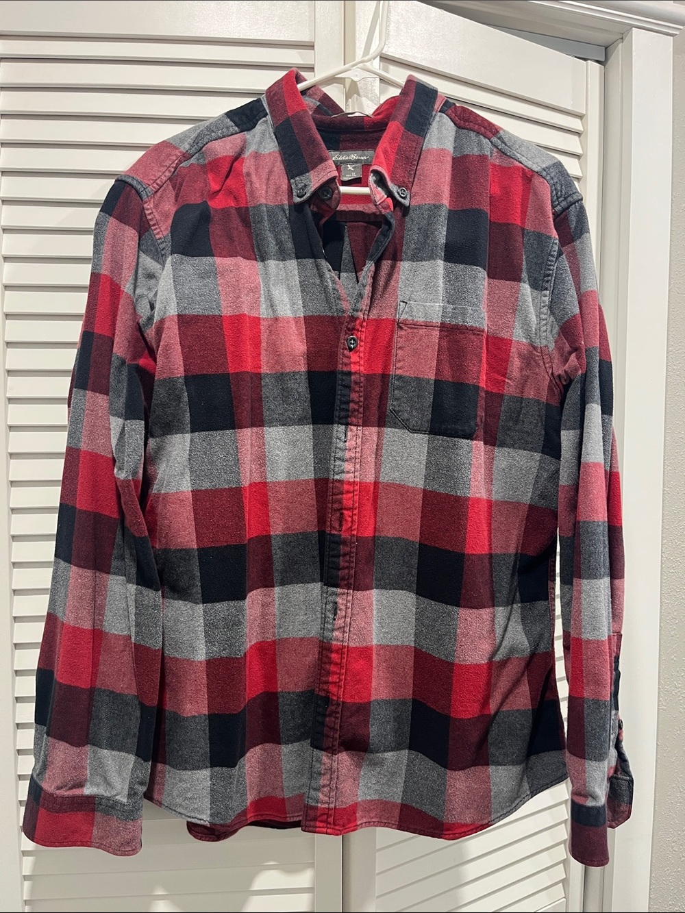 Eddie Bauer Red, Black & Gray Plaid Long-Sleeve Button-Up Shirt